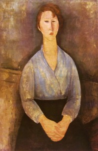 Donna seduta con camicetta azzurra, cm. 100 x 65, Proprietà privata, Parigi.